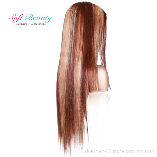 Soft Beauty Ombre Brazilian Long Blonde hd Full Virgin Cuticle Aligned for Black Women Human Hair Wigs Lace Front
